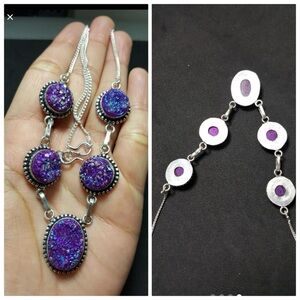 Purple Druzy 925 Silver Necklace